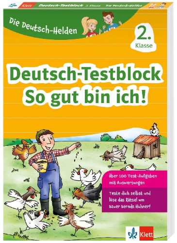 Buchcover und Innenansicht für das Buch: Klett Die Deutsch-Helden: Deutsch-Testblock So gut bin ich! 2. Klasse