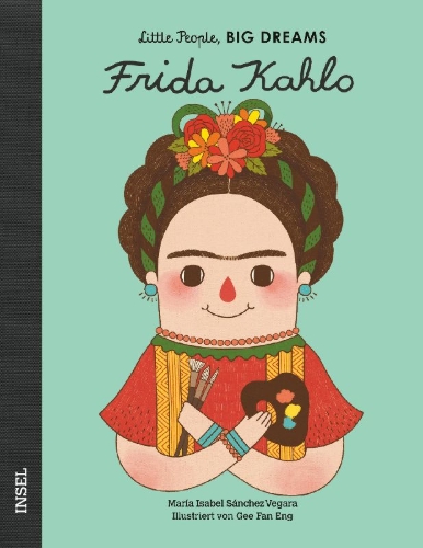 Buchcover und Innenansicht für das Buch: Pequeña y grande: Frida Kahlo