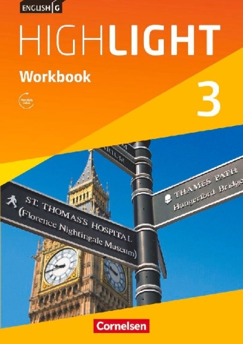 Buchcover und Innenansicht für das Buch: English G Highlight  03: 7. Schuljahr Hauptschule. Workbook mit Audios online