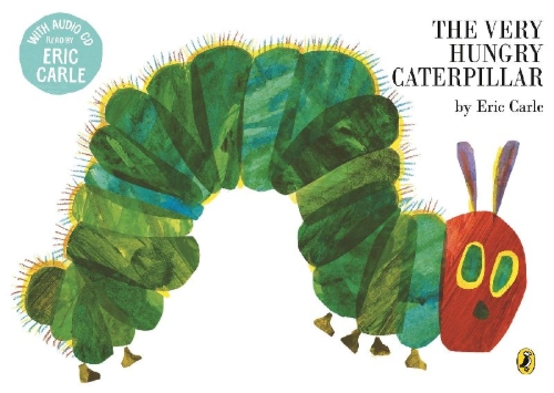 Buchcover und Innenansicht für das Buch: The Very Hungry Caterpillar. Book & CD