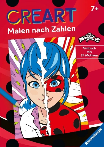 Buchcover und Innenansicht für das Buch: CreArt Malen nach Zahlen - Miraculous
