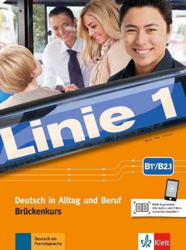 Buchcover und Innenansicht für das Buch: Linie 1 B1+/B2.1. Kurs- und Übungsbuch Teil 1 mit Audios und Videos