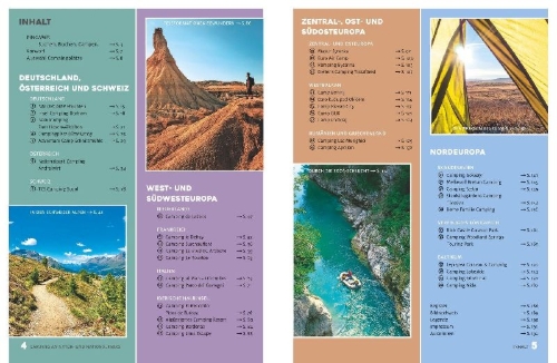Buchcover und Innenansicht für das Buch: Yes we camp! Camping an Natur- und Nationalparks