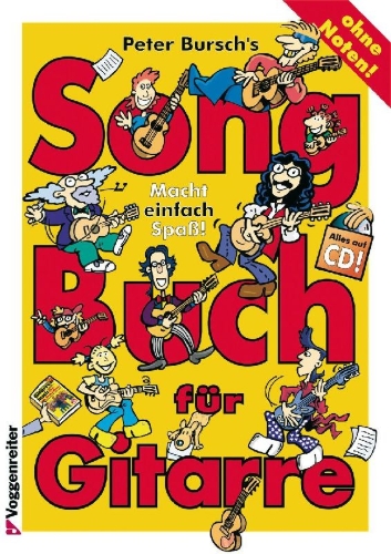 Buchcover und Innenansicht für das Buch: Peter Burschs Songbuch für Gitarre. Ohne Noten