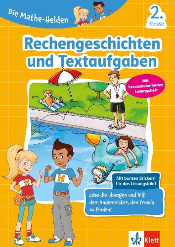 Buchcover und Innenansicht für das Buch: Die Mathe-Helden Rechengeschichten und Textaufgaben 2. Klasse. Mathematik in der Grundschule