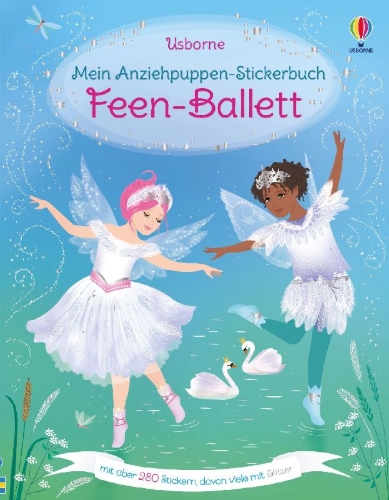 Buchcover und Innenansicht für das Buch: Mein Anziehpuppen-Stickerbuch: Feen-Ballett