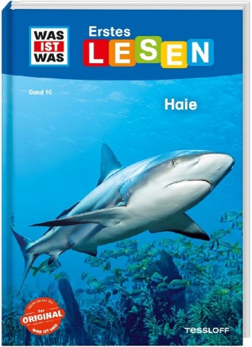 Buchcover und Innenansicht für das Buch: WAS IST WAS Erstes Lesen Band 16. Haie