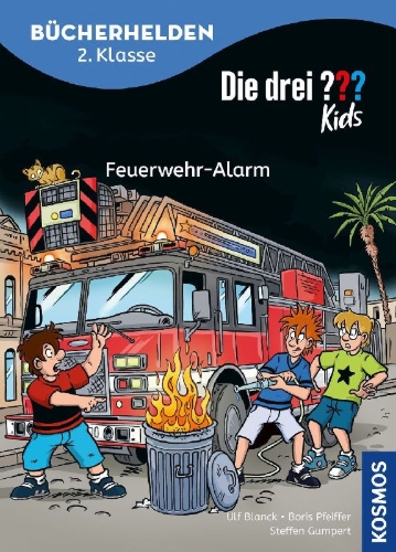 Buchcover und Innenansicht für das Buch: Die drei ??? Kids, Bücherhelden 2. Klasse, Feuerwehr-Alarm