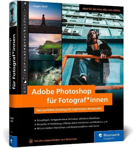 Buchcover und Innenansicht für das Buch: Adobe Photoshop für Fotograf*innen
