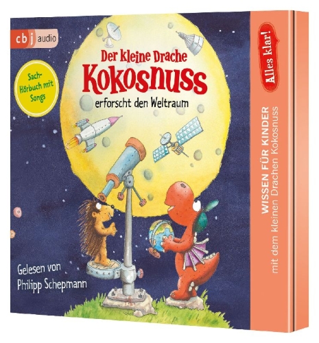 Buchcover und Innenansicht für das Buch: Alles klar! Der kleine Drache Kokosnuss erforscht den Weltraum