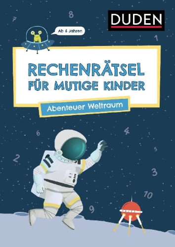 Buchcover und Innenansicht für das Buch: Rechenrätsel für mutige Kinder - Abenteuer Weltraum
