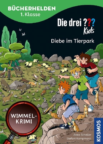 Buchcover und Innenansicht für das Buch: Die drei ??? Kids, Bücherhelden 1. Klasse, Diebe im Tierpark