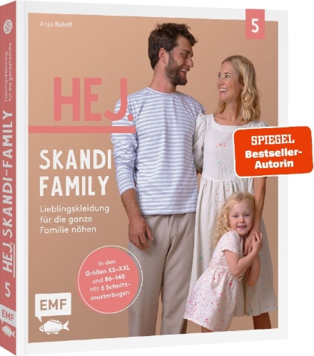 Buchcover und Innenansicht für das Buch: Hej. Skandi-Family - Band 5 - Lieblingskleidung für die ganze Familie nähen