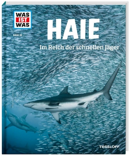 Buchcover und Innenansicht für das Buch: WAS IST WAS Band 95 Haie. Im Reich der schnellen Jäger