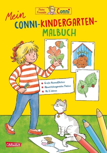 Buchcover und Innenansicht für das Buch: Conni Gelbe Reihe (Beschäftigungsbuch): Mein Conni-Kindergarten-Malbuch