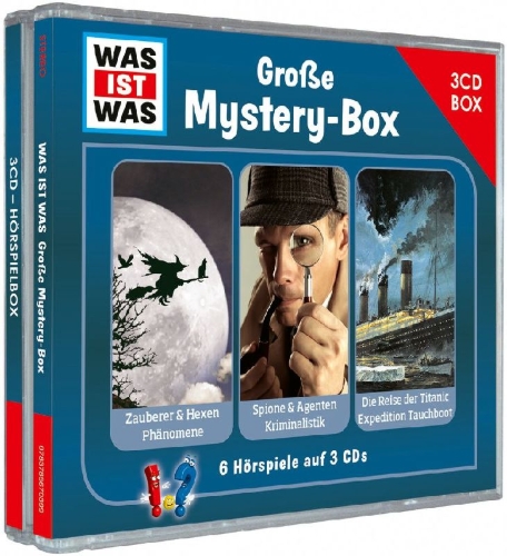 Buchcover und Innenansicht für das Buch: WAS IST WAS 3-CD Hörspielbox. Große Mystery-Box