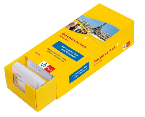 Buchcover und Innenansicht für das Buch: Découvertes 1 Bayern (ab 2017) - Vokabel-Lernbox zum Schulbuch 1. Lernjahr
