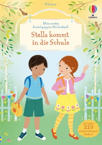 Buchcover und Innenansicht für das Buch: Mein erstes Anziehpuppen-Stickerbuch: Stella kommt in die Schule