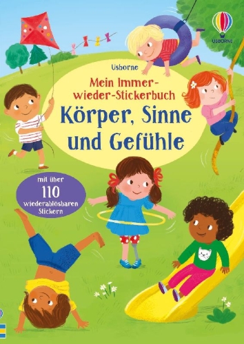 Buchcover und Innenansicht für das Buch: Mein Immer-wieder-Stickerbuch: Körper, Sinne und Gefühle