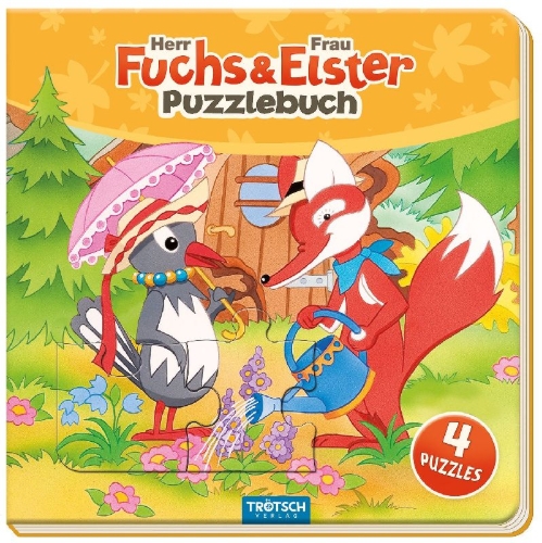Buchcover und Innenansicht für das Buch: Trötsch Unser Sandmännchen Puzzlebuch mit 4 Puzzle Fuchs und Elster