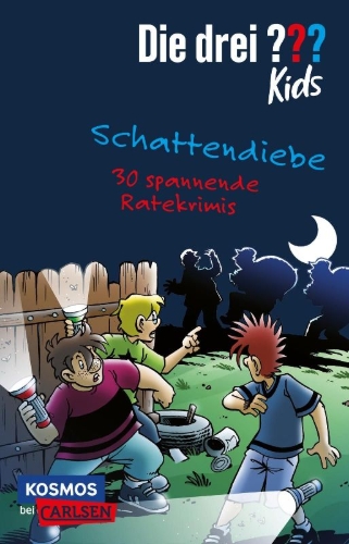 Buchcover und Innenansicht für das Buch: Die drei ??? Kids: Schattendiebe. 30 spannende Ratekrimis!