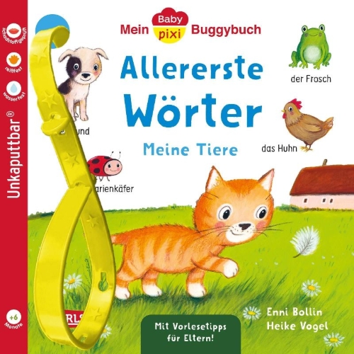 Buchcover und Innenansicht für das Buch: Baby Pixi (unkaputtbar) 179: Mein Baby-Pixi-Buggybuch: Allererste Wörter: Meine Tiere