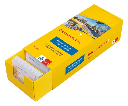 Buchcover und Innenansicht für das Buch: Découvertes 3 Bayern (ab 2017) - Vokabel-Lernbox zum Schulbuch 3. Lernjahr