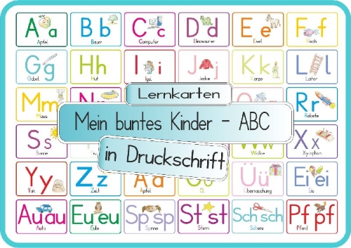 Buchcover und Innenansicht für das Buch: Mein buntes Kinder-ABC Druckschrift mit Umlauten, Doppellauten und Sp, St, Sch und Pf