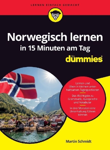 Buchcover und Innenansicht für das Buch: Norwegisch lernen in 15 Minuten am Tag für Dummies