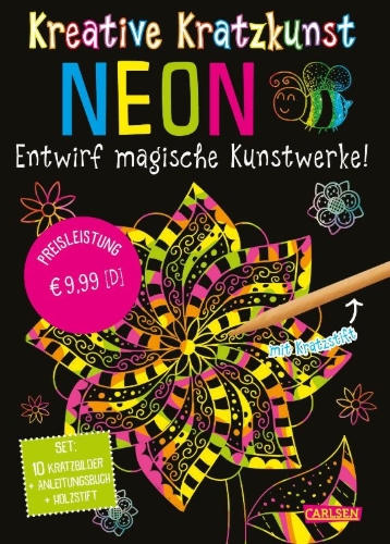 Buchcover und Innenansicht für das Buch: Kratzbilder für Kinder: Kreative Kratzkunst: Neon