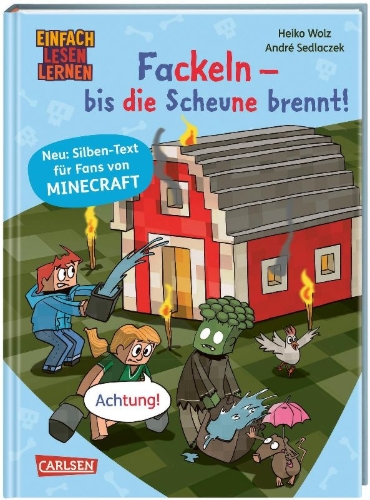 Buchcover und Innenansicht für das Buch: Minecraft Silben-Geschichten: Fackeln - bis die Scheune brennt!