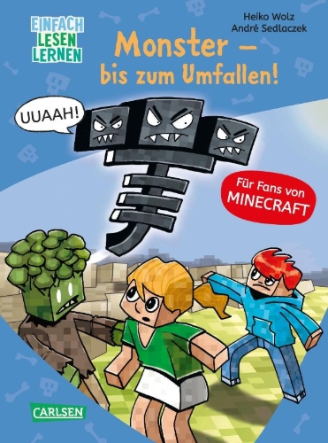 Buchcover und Innenansicht für das Buch: Lesenlernen mit Spaß - Minecraft 2: Monster - bis zum Umfallen!