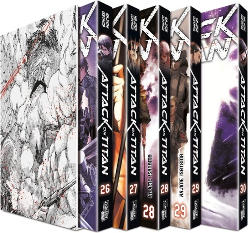 Buchcover und Innenansicht für das Buch: Attack on Titan, Bände 26-30 im Sammelschuber mit Extra