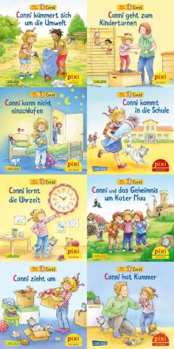 Buchcover und Innenansicht für das Buch: Pixi-8er-Set 300: Neue Abenteuer mit Conni (8x1 Exemplar)