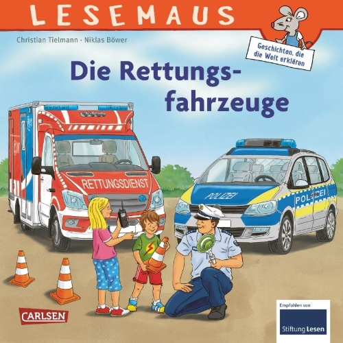 Buchcover und Innenansicht für das Buch: LESEMAUS 158: Die Rettungsfahrzeuge
