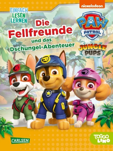 Buchcover und Innenansicht für das Buch: PAW Patrol Erstlesebuch: Die Fellfreunde und das Dschungel-Abenteuer
