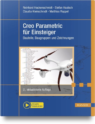 Buchcover und Innenansicht für das Buch: Creo Parametric für Einsteiger