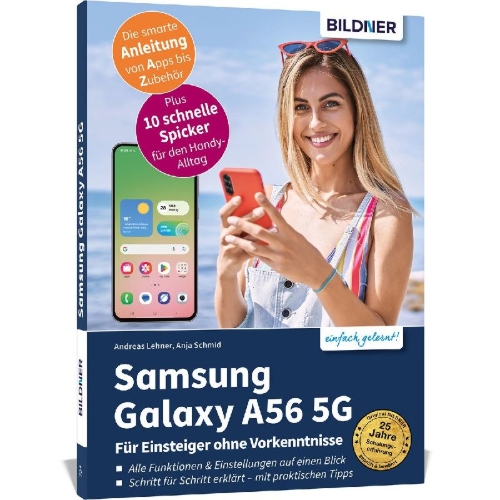 Buchcover und Innenansicht für das Buch: Samsung Galaxy A56 5G - Für Einsteiger ohne Vorkenntnisse