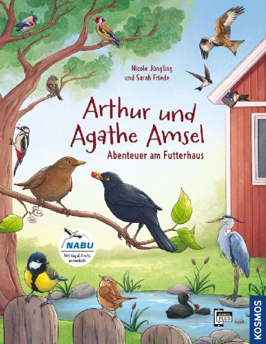 Buchcover und Innenansicht für das Buch: Arthur & Agathe Amsel - Abenteuer am Futterhaus