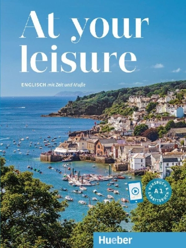 Buchcover und Innenansicht für das Buch: At your leisure A1. Kurs- und Arbeitsbuch mit Audios online