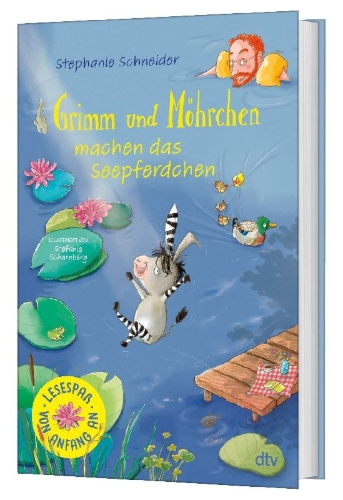 Buchcover und Innenansicht für das Buch: Grimm und Möhrchen machen das Seepferdchen