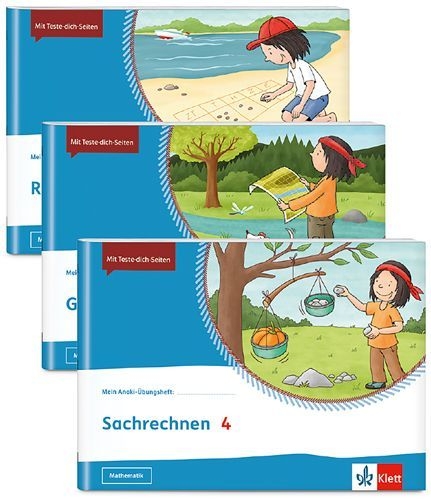 Buchcover und Innenansicht für das Buch: Mein Anoki-Übungsheft. Paket Mathematik 4. Richtig rechnen, Geometrie, Sachrechnen