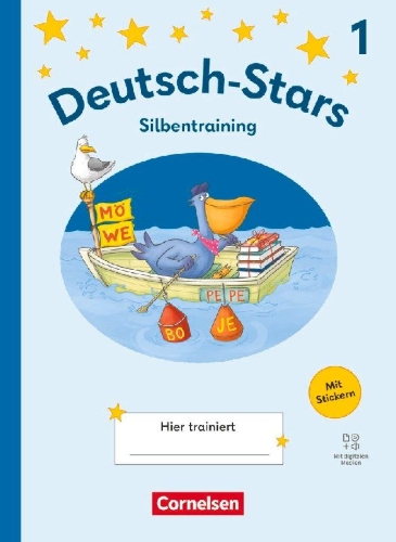 Buchcover und Innenansicht für das Buch: Deutsch-Stars 1. Schuljahr - Lesetraining Ausgabe 2025 - Silbentraining - Übungsheft