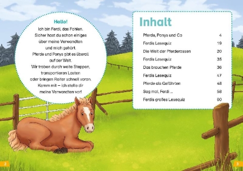 Buchcover und Innenansicht für das Buch: WAS IST WAS Erstes Lesen Band 7. Pferde und Ponys