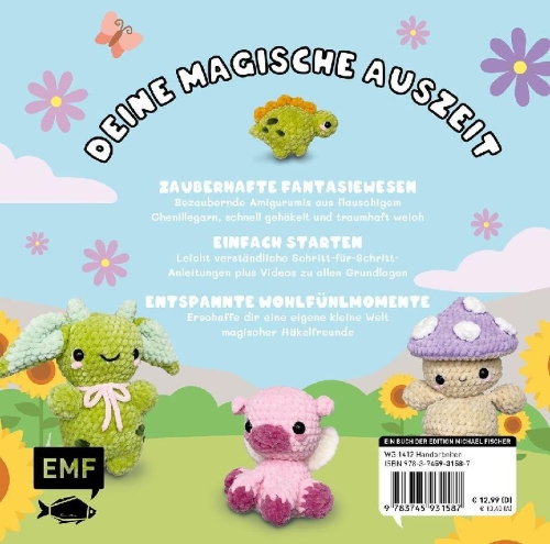 Buchcover und Innenansicht für das Buch: Cozy Crochet - Magical Cuties: Zauberhafte Amigurumis häkeln mit @crochetbyjanina