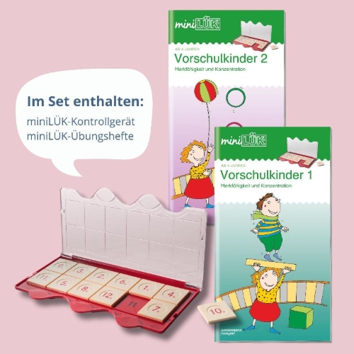 Buchcover und Innenansicht für das Buch: miniLÜK-Set Übungen für Vorschulkinder