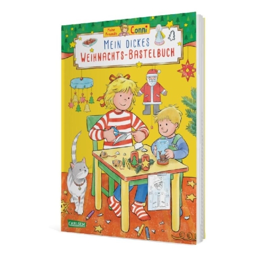 Buchcover und Innenansicht für das Buch: Conni Gelbe Reihe (Beschäftigungsbuch): Mein dickes Weihnachts-Bastelbuch