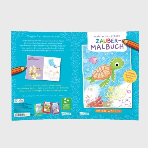 Buchcover und Innenansicht für das Buch: Ausmalbilder für Kita-Kinder: Mein erstes großes Zauber-Malbuch: Unter Wasser