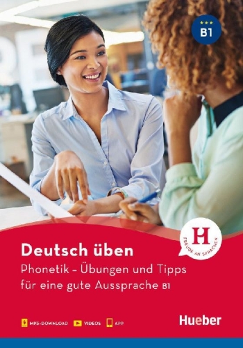 Buchcover und Innenansicht für das Buch: Deutsch üben- Phonetik - Übungen und Tipps für eine gute Aussprache B1