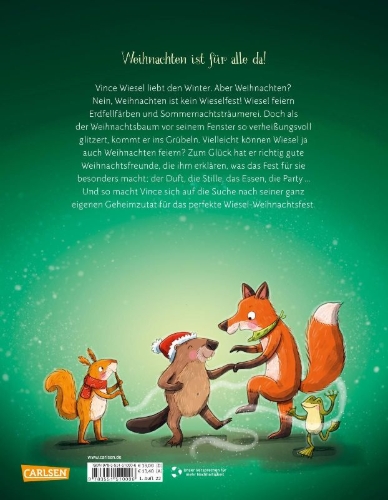 Buchcover und Innenansicht für das Buch: Wie feiern Wiesel Weihnachten?